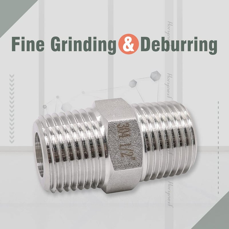 Horiznext npt 1/2 stainless steel hex pipe fitting, 3/4 inch O.D. male thread cast adapter connects gas hose air line pvc water pipe, for valve shower faucet tube coupler extension.(4 pcs) - Image 5